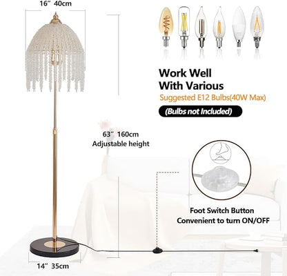 Vintage Style Floor Standing Lamp, Waterfall Design with Grape-Shaped Tall Gold Pole Light, Modern Dimmable Crystals Standing Lamps (Gold + Iron-6)