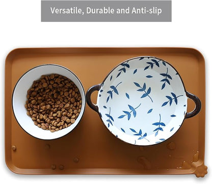 Hoki Found Silicone Pet Food Mats Tray - High-Lips Pet Dog Cat Bowl Mats - Dog Pet Cat Feeding Mat - Waterproof Dog Cat Food Mats -Pet Water Mats for Floors - Butterscotch