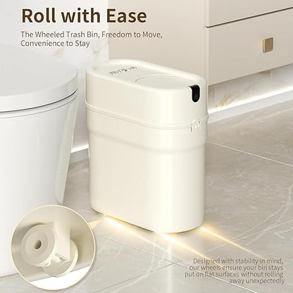MRBIN Slim Pull Out Automatic Bagging Bathroom Trash Can, 10L/2.6gal Touchless