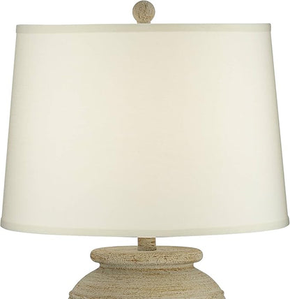 John Timberland Austin Country Cottage Southwest Style Jug-Shaped Table Lamp 28" Tall Sand Tone Desert Ridged Cream Linen Drum Shade for Living Room Bedroom House Bedside Nightstand Home Office