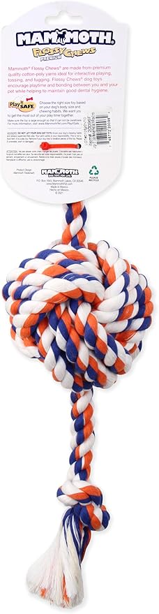 Mammoth Pet Products Flossy Chews Color Monkey Fist Ball with Rope Ends, Large, 18-Inch, multi (20096F)