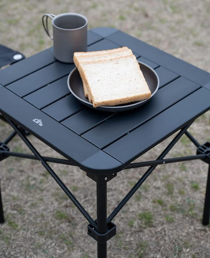 iClimb Lightweight Stable Alu. Folding Square Table Roll Up Top with Carry Bag for Camping Picnic Backyards BBQ Camp Kitchen (Black, S)