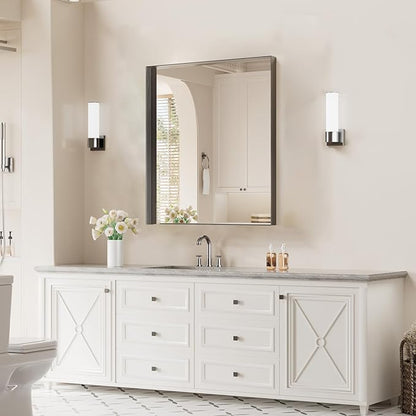 Koonmi 24x36 Inch Black Metal Framed Bathroom Mirror