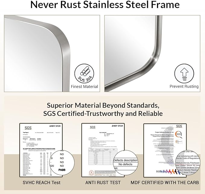 ANDY STAR 30”x40”Brushed Nickel Mirror