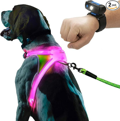 noxgear LightHound Light Up Reflective Dog Harness and Wrist Light, X-Large | 360° Light Up Reflective Dog Harness, 8 Colors & 6 Modes, USB Rechargeable, Adjustable, Rainproof, LED Fiber Optic