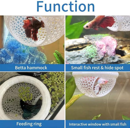 2 PCS Betta Hammock,Bett a Bed, Floating Betta Fish Hammock, 3D Printed Aquarium Decor, Betta Fish Feeder, Safe Resting Spot for Betta, Shrimp and Small Fish(White)