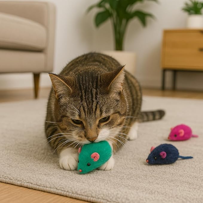 SPOT Colored Plush Catnip Mice Toys – 12-Pack of 4.5-Inch Rattle Mice – Interactive Cat Toys for Indoor Cats & Kittens – Soft, Lightweight, Classic Mouse Shape – Catnip-Filled for Active Play