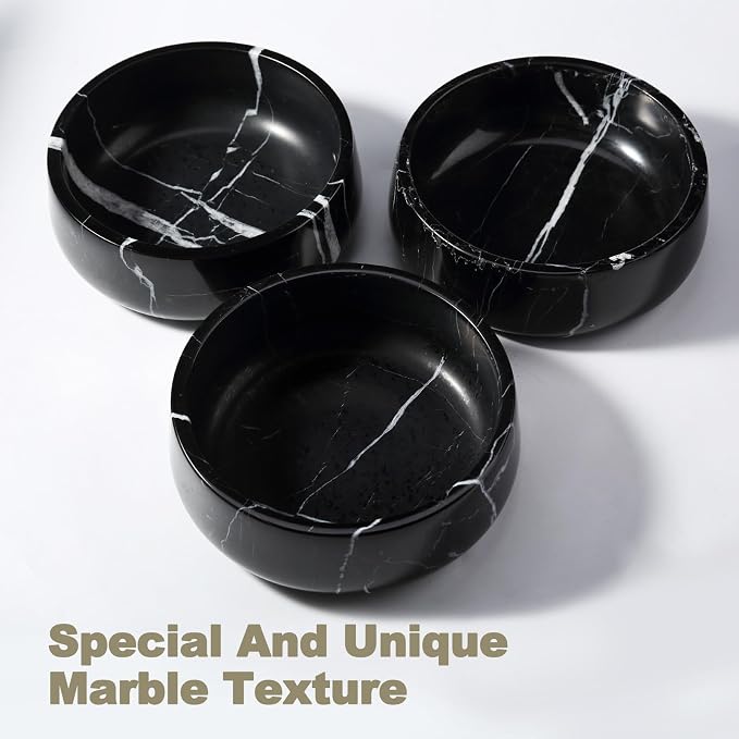 Karibiber Black Marble Dog Bowl, 3.5lbs Non Slip,Non Spill Heavy Dogs Food Bowl, Large Dog Dish, Weighted Food and Water Bowls for Medium Dogs, Natural Stone Pet Bowl, Easy to Clean, Holds 4.5 Cups