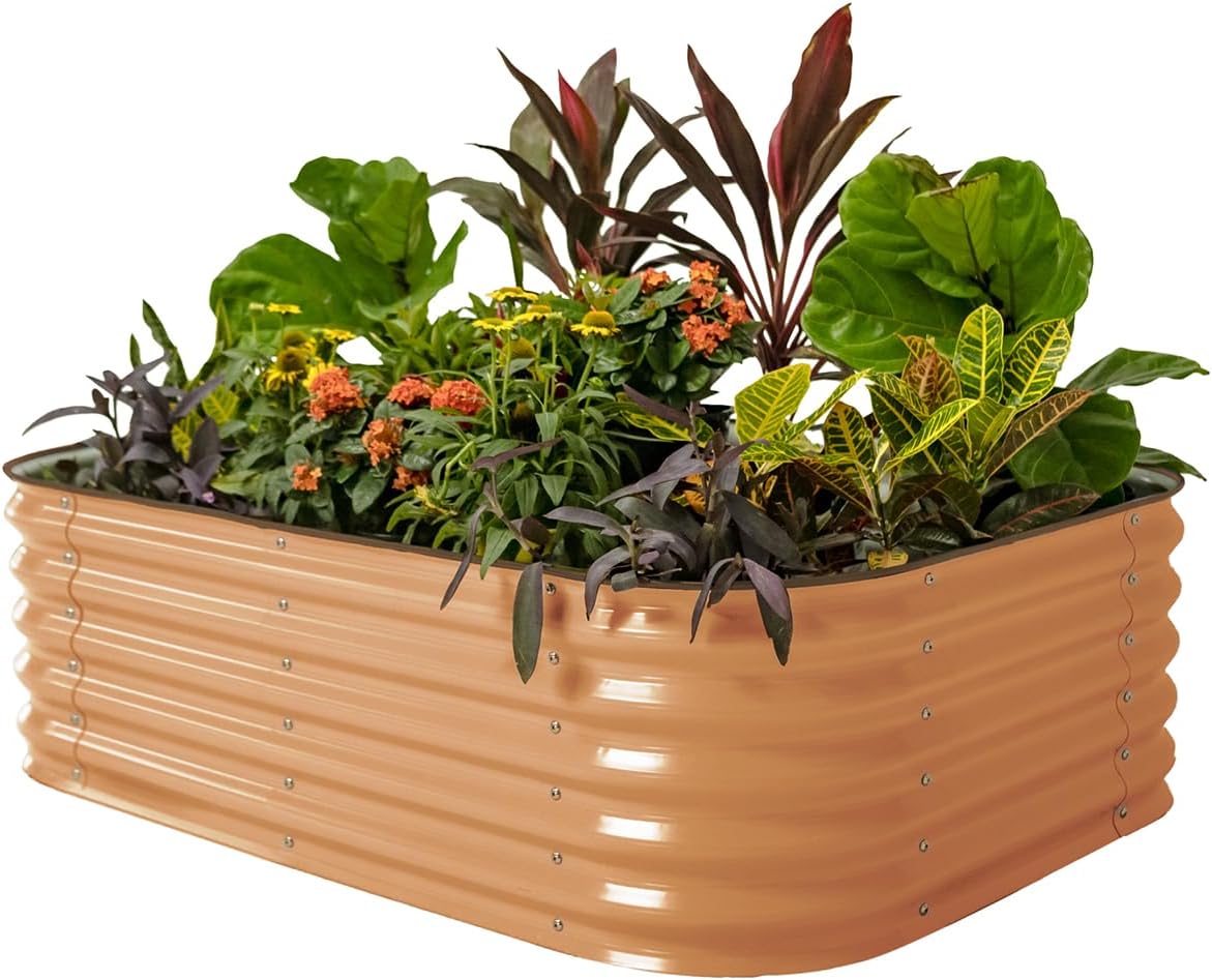 Vego garden Aluzinc Raised Garden Bed Kits, 17" Tall 6 in 1 Modular Metal Raised Planter Bed for Vegetables Flowers Patio Ground Planter Box, Terra Cotta