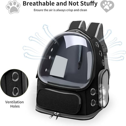 Cat Backpack Carrier for Cats and Small Dogs, Breathable Cat Bubble Backpack, Airline Approved Pet Travel Carrier for Hiking Camping Outdoor(Black)