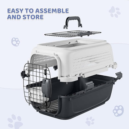 Magshion 22 Inch Hard-Sided Dog Cat Carrier, Grey | Top&Front Door Access, Plastic Dog Kennel for Traveling, Durable Handle, Ventilation, Detachable Pet Bowl, For Pet Up 26 lbs