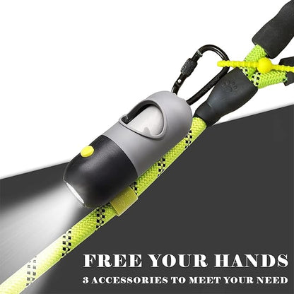 Dog Poop Bag Holder Dispenser with LED Flashlight - Night Visibility for Safe Evening Walks | Upgraded Hands-Free Leash Clip | Includes 15 Dog Waste Bags(Gray)