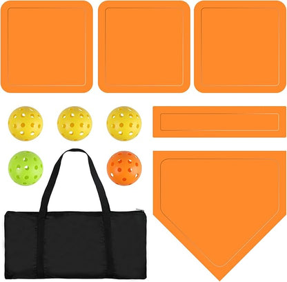 NVAAV Baseball & Softball 5 Piece Base Set, Rubber Field Bases for Kids & Adults, with 5 Piece Training Balls and Storage Bag, Throw Down Base for Backyard Teeball, School Kickball Practice