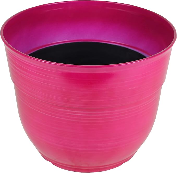 Garden Elements Indoor/Outdoor Glazed Brushed Happy Plastic Planter, Large, Bright Pink, 15" (Pack of 2)