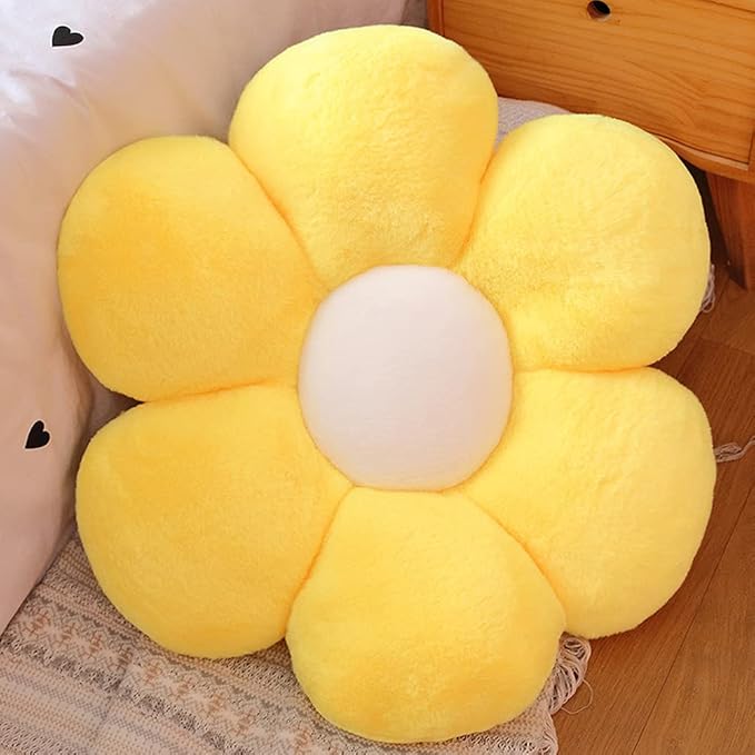 lannery Flower Plush Throw Pillows, Flower Floor Pillow Seating Cushion Toy for Reading, Room, Watching TV (19.7", Yellow-2)