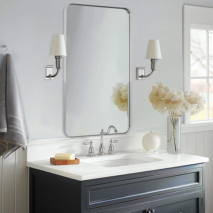 ANDY STAR Chrome Bathroom Mirror, 24”x40” Polished Nickel Rounded Corner