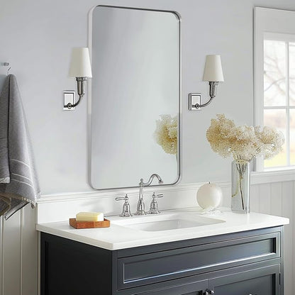 ANDY STAR Chrome Bathroom Mirror, 24”x40” Polished Nickel Rounded Corner