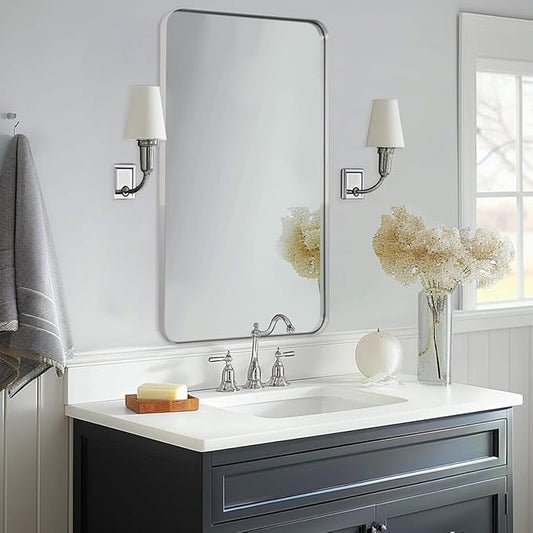 ANDY STAR Chrome Bathroom Mirror, 24”x40” Polished Nickel Rounded Corner