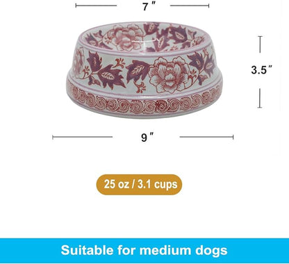 Aimusego 25 FL OZ / 3.2 Cups Handpainted Ceramic Dog Bowl, Purple and White Chinoiserie Floral Vintage Cute Heavy Duty Non-Slip Pet Feeding Dish for Medium Dogs-Dishwasher, Microwave Safe