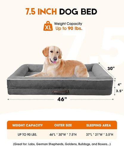 Upvilla Orthopedic Dog Bed XL, Four-Sided Dog Sofa, Washable Cover, Gray | Removable Waterproof Dog Bed Cover, Egg-Crate Orthopedic Foam, Built-In Carry Handle, Indoor Large Pet Beds, Cat Beds