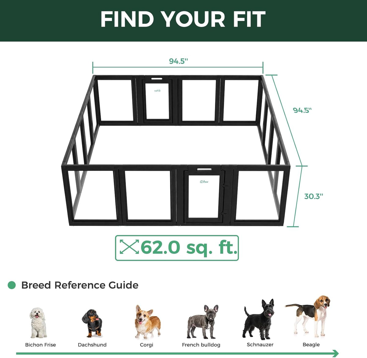 FXW AuraSpace Acrylic Indoor Unleashed Dog Playpen for Small and Medium Dogs, 30 Inch, 16 Panels, Black