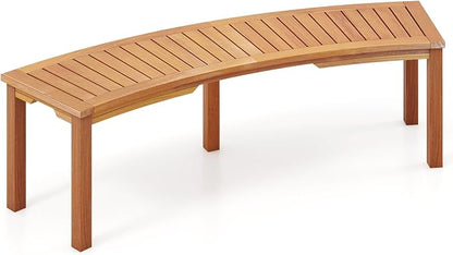 Tangkula Outdoor Curved Bench, Acacia Wood Fire Pit Bench w/Slatted Seat, Patio Backless 2-Person Seating for Porch, Yard, Garden, 800 LBS Max Load, Oil Painted (1, 58")