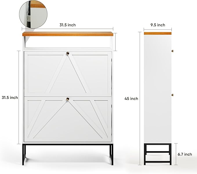 Shoe Storage Cabinet with 2 Flip-Up Doors, Freestanding Hidden Shoe Storage