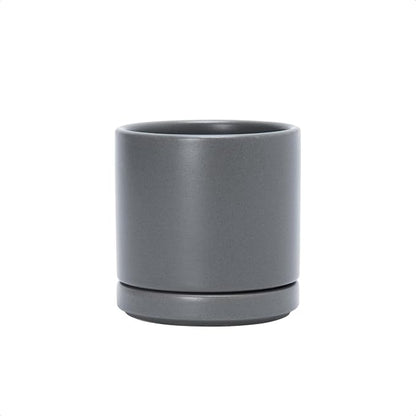 D'vine Dev 3.5 Inch Ceramic Planter Pot with Drainage Hole and Saucer, Indoor Cylinder Round Planter Pot, Speckled Grey, 94-O-A-3