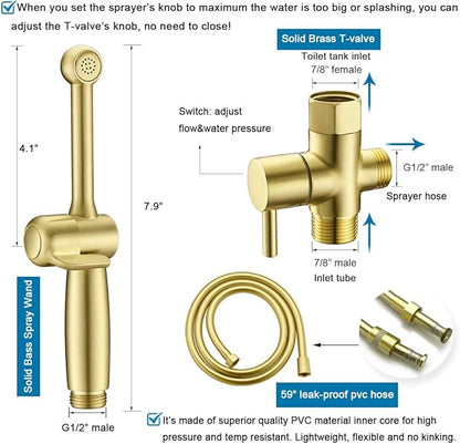 Handheld Bidet Toilet Sprayer, Brass Hand Held Bidet Attachment Cloth Diaper