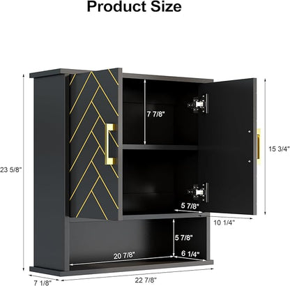 Black Chevron Pattern Bathroom Wall Cabinet, Modern Hanging Medicine Cabinet