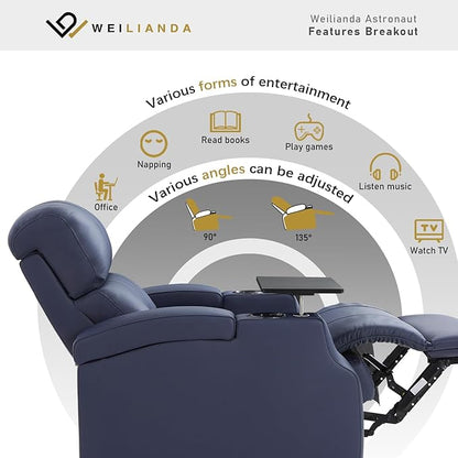 Weilianda Home Theater Seating, Top Grain Leather Sectional Seats Recliner Chair, Zero Gravity Reclining Sofa with Power Headrest 7 Colors Ambient Lighting USB C Charge Row of 6 Blue