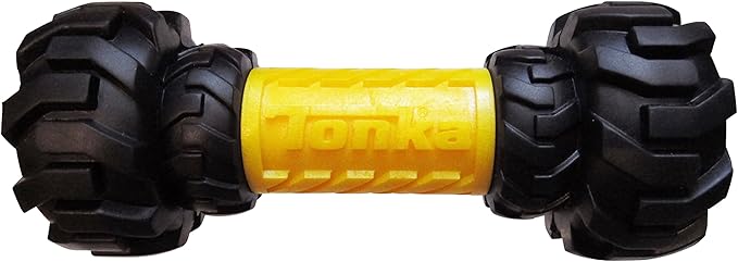 Tonka Axle Tread Dog Toy with Interactive Feeder, Lightweight, Durable and Water Resistant, 7 Inches, for Medium/Large Breeds, Single Unit, Yellow/Black