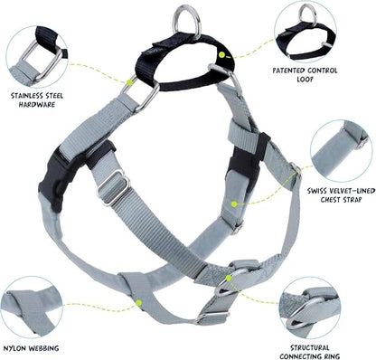 2 Hounds Design Freedom No Pull Dog Harness, Adjustable Harness, Easy Walking & Comfortable Control, Fits Small, Medium & Large Dogs, Solid Colors, Made in USA, 5/8" XS, Silver