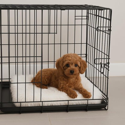 IHAPPYDOG Luxury Faux Fur Orthopedic Dog Beds, Memory Foam Crate Bed for Small, Medium, Large and XL Pets, Fluffy Pet Bed with Waterproof and Washable Cover, Fits Crates (White, 35" x 23")