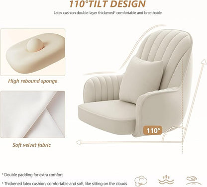 WXJHL Home Office Chair Velvet Vanity Chairs Cute Makeup Desk Chair with Wheels Mid Back Computer Chairs Height Adjustable Small Swivel Rolling Task Chair