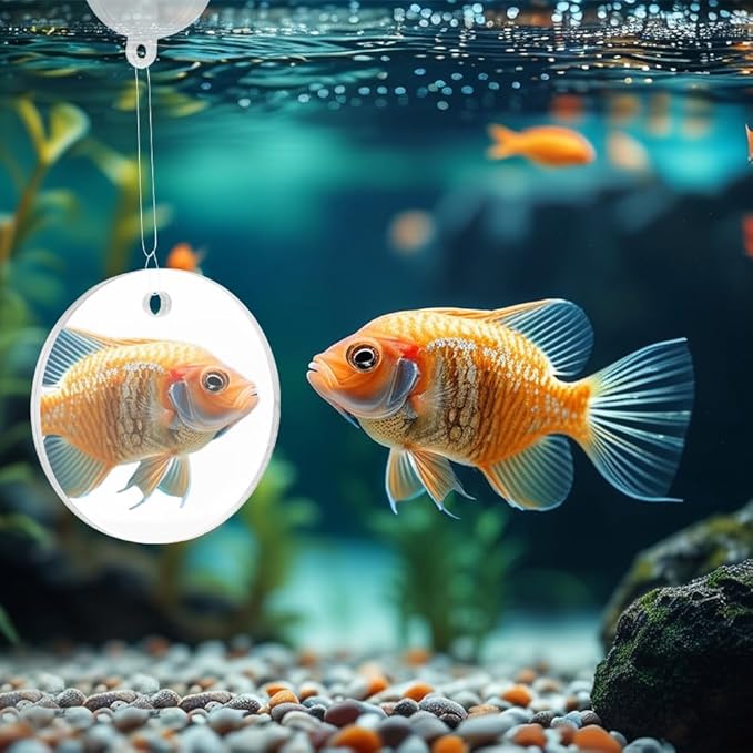 2pcs Bettas Fish Enrichment Toys Ring, with Mirror/Floating Ball, Exercise Floating Mirrors and Training Ring for Fish Tank, Aquarium Feeding Rings Accessories (Orange)