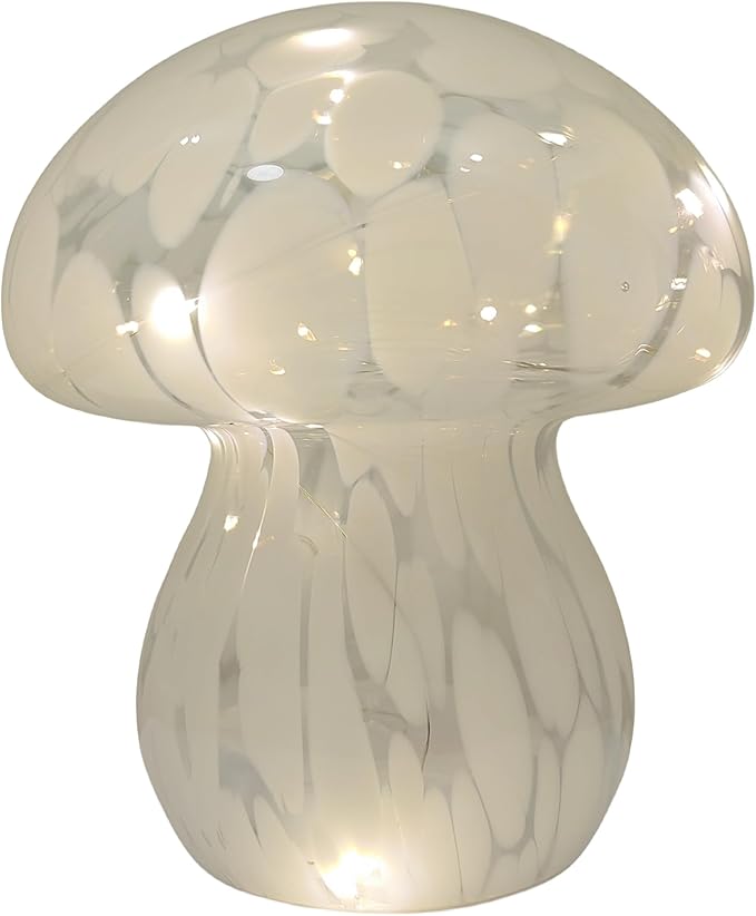 Mushroom Table Lamps Night Lights Cute Glass Nightstand Bedside Desk Lamps for Bedroom Living Study(Bulb Included) - White