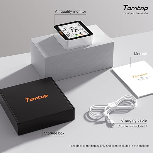 Temtop CO2 Monitor Indoor Air Quality Monitor 3 in 1 CO2 Meter, 180 Days