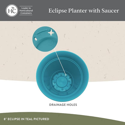 The HC Companies 16 Inch Eclipse Round Planter Pots with Drainage Holes & Attached Saucer, Lightweight UV-Resistant Plastic Indoor & Outdoor Planters, 2-Pack Flower Pots, Garden Home Decor, Slate Blue