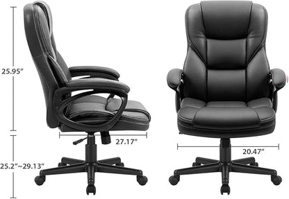 Furmax Office Executive Chair High Back Adjustable Managerial Home Desk Chair, Swivel Computer PU Leather Chair with Lumbar Support (Black)