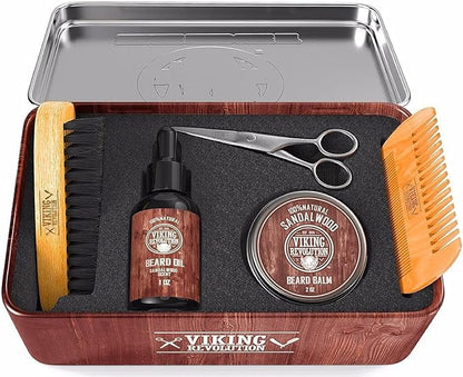 Viking Revolution Ultimate Grooming Kit for Men - Boar Brush, Wood Comb, Sandalwood Balm & Oil, Scissors for Beard & Mustache (Pack of 2)