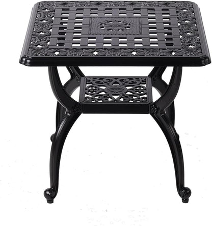 WILOUNGE 21" Cast Aluminum Outdoor Side Table,Small Patio Table,Outdoor Coffee Tables for Patio,Garden,Balcony, for All Weather (Black, Square)