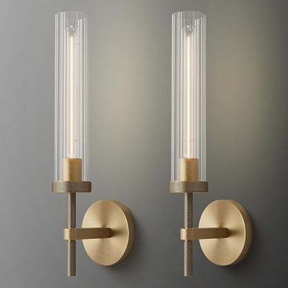 Brass Wall Sconces Set of Two, 19" Knurling Gold sconces Wall Lighting, Bathroom Vanity Light Fixtures, Modern Wall Lights for Bathroom, Mirror, Living Room, Hallway,Staircase