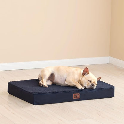 EHEYCIGA Orthopedic Dog Bed with Removable Washable Cover, Navy, 30x20 | Egg Crate Foam Support, Durable Oxford fabric, Non-Slip Bottom, Machine Washable, Soft Waterproof Plush Pet Bed Mat For Crate