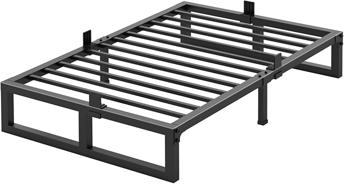 10 inch Twin Bed Frame Low Profile Metal Platform Frames with Mattress Slide Stopper,Heavy Steel Slats Support,No Box Spring Needed,Noise Free,Non-Slip,Easy Assembly