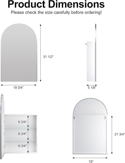 Arched Medicine Cabinet with Mirror, Brushed Nickel Mirror Cabinet with Storage