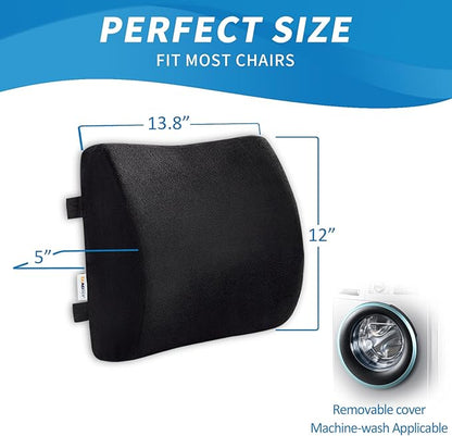 SAIREIDER Comfortable Lumbar Support Pillow for Office Chair, Memory Foam Back Support Pillows for Car、Gaming Chair、 Home Chair, Back Pain Relief Improve Posture, Double Adjustable Straps(Black)