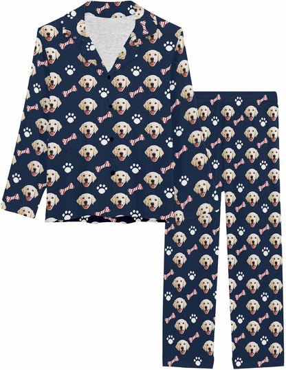 MyPupSocks Custom Face Pajamas for Women Set, Personalized Photo Long Sleepwear XS-XXL