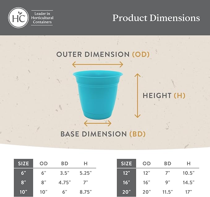 The HC Companies 10 Inch Eclipse Round Planter Pots with Drainage Holes & Attached Saucer, Lightweight UV-Resistant Plastic Indoor & Outdoor Planters, 2-Pack Flower Pots, Garden Home Decor, Warm Gray