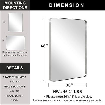ANDY STAR 36”x48”Brushed Nickel Mirror